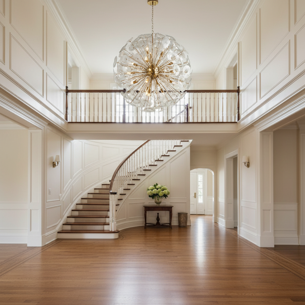 Luster Gaze Bloom Radiance Round Chandelier - elegant American entryway with arched doorway