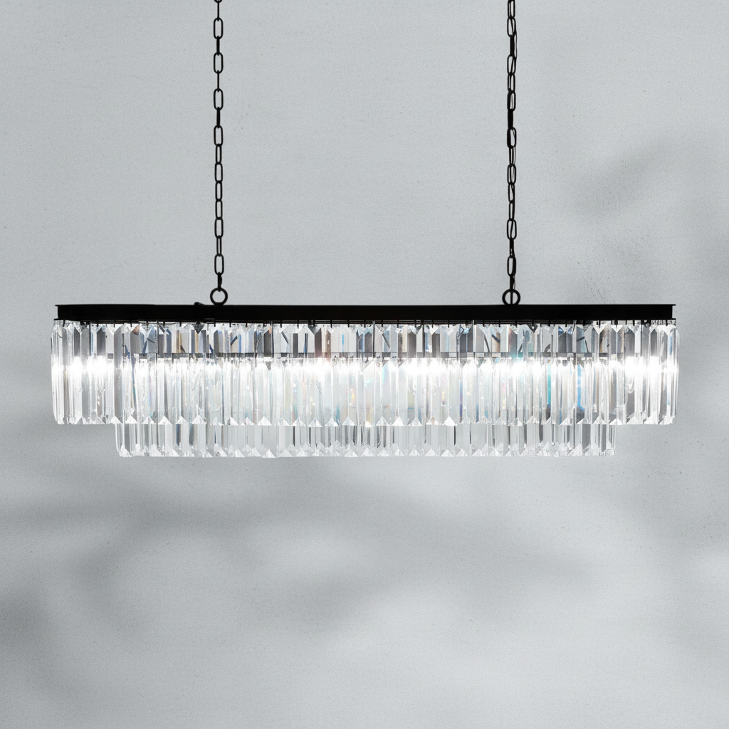 Luster Gaze Grandeur Tiered Rectangular Chandelier - Background Shot