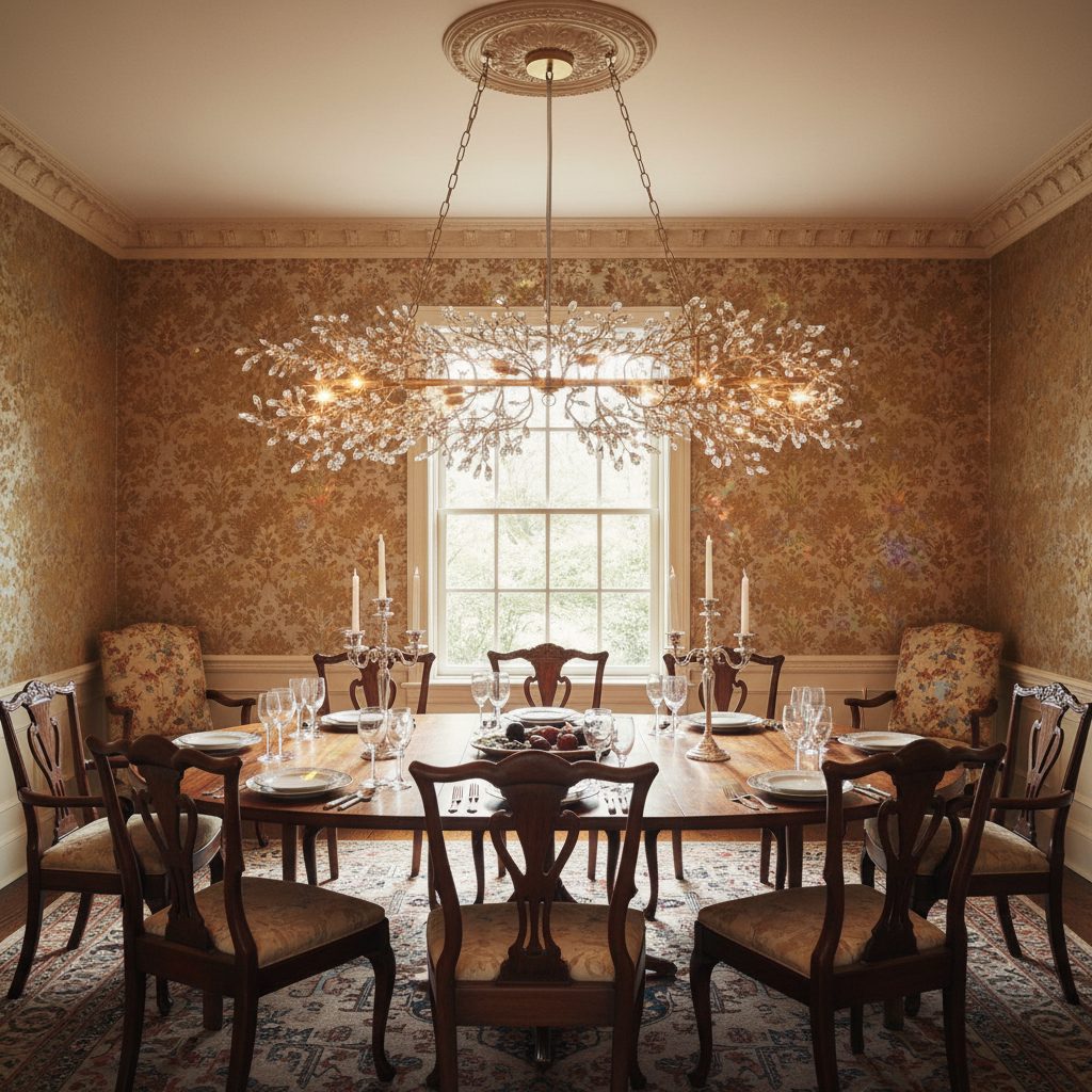 Luster Gaze Veridian Bloom Linear Chandelier - formal American dining room