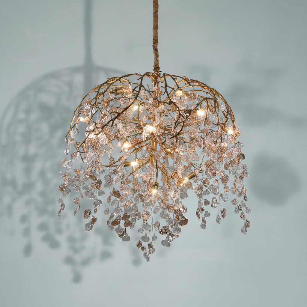 Luster Gaze Modern Luxury Leaf Branch Crystal Chandelier Art Copper for Living/Dining Room/Bedroom - Studio Shot