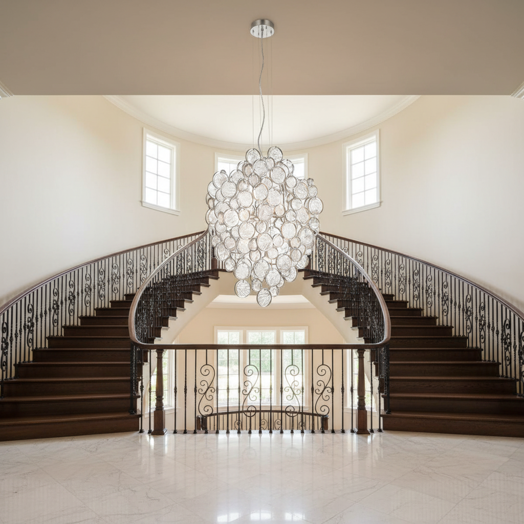 Luster Gaze Mirella Trento Clustered Glass Pendant - dramatic American stairwell with soaring ceiling