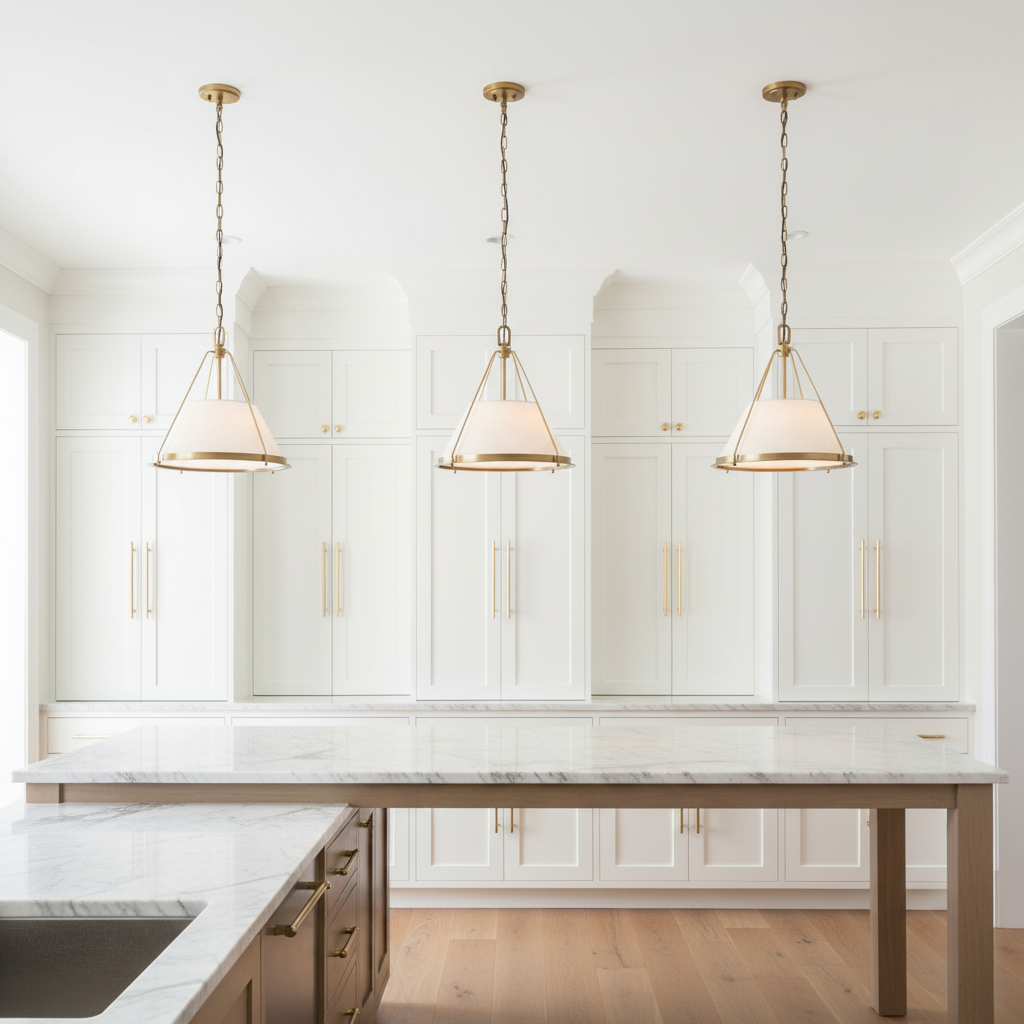 Luster Gaze Artisan Brass & Linen Pendant - high-end American kitchen
