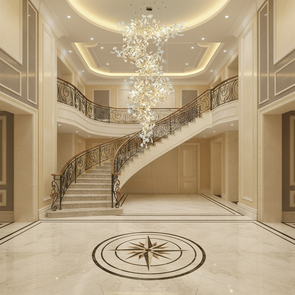 Luster Gaze Artistic Tree Branch Pendant Light with Ceramic Ginkgo Leaves - grand American foyer with two-story ceiling