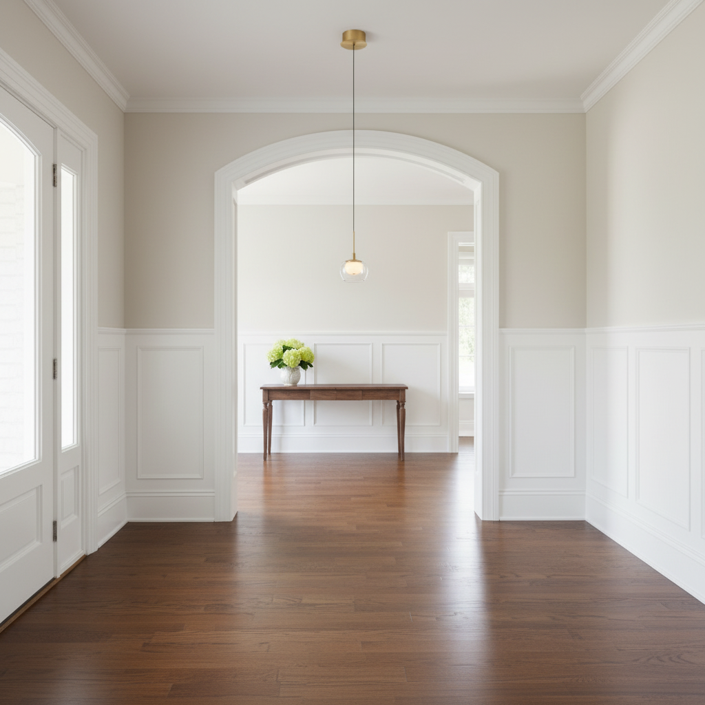Luster Gaze Nona Modern LED Pendant - elegant American entryway with arched doorway