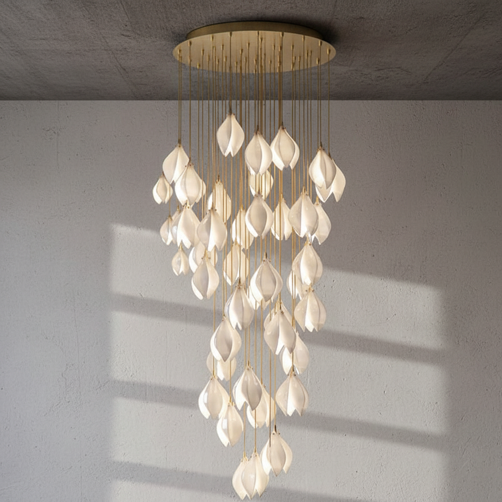 Luster Gaze Porcelain Petal Cascade Pendant Light - Background Shot