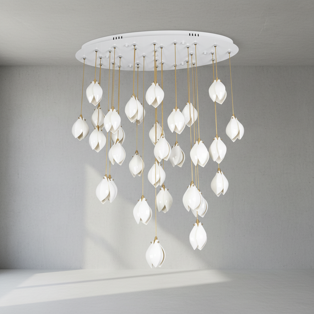 Luster Gaze Porcelain Petal Cascade Pendant Light - Background Shot