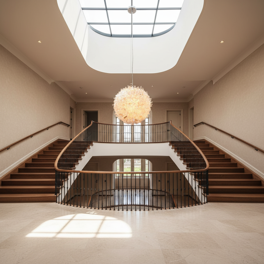 Luster Gaze Stellar Bloom Crystal Cluster Pendant - dramatic American stairwell with three-story void