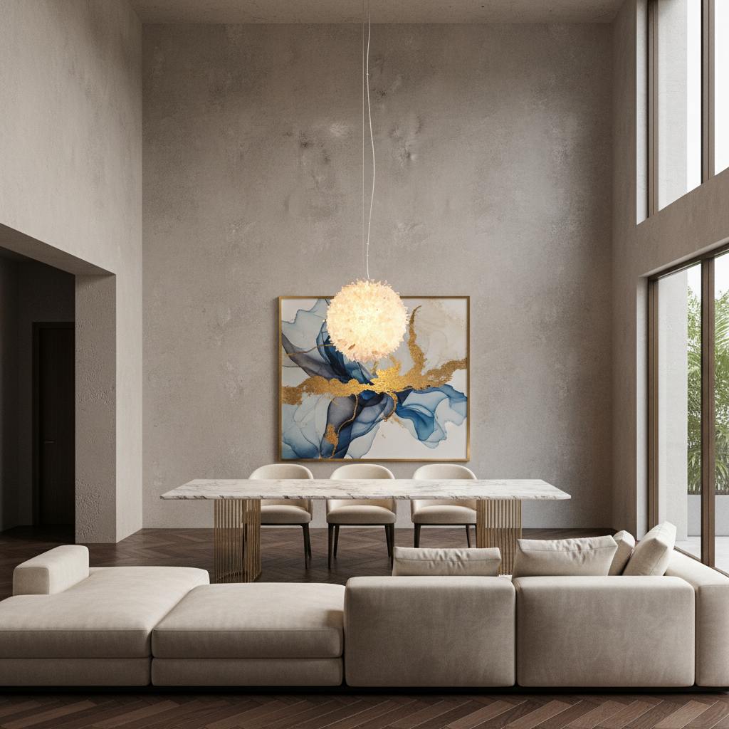 Luster Gaze Stellar Bloom Crystal Cluster Pendant - American contemporary living room with double-height ceiling