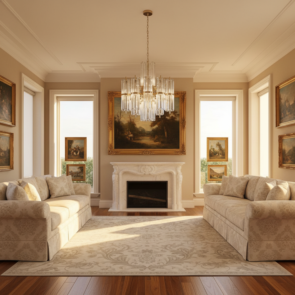 Luster Gaze Radiant Prism Crystal Pendant - American formal living room with 12-foot ceilings