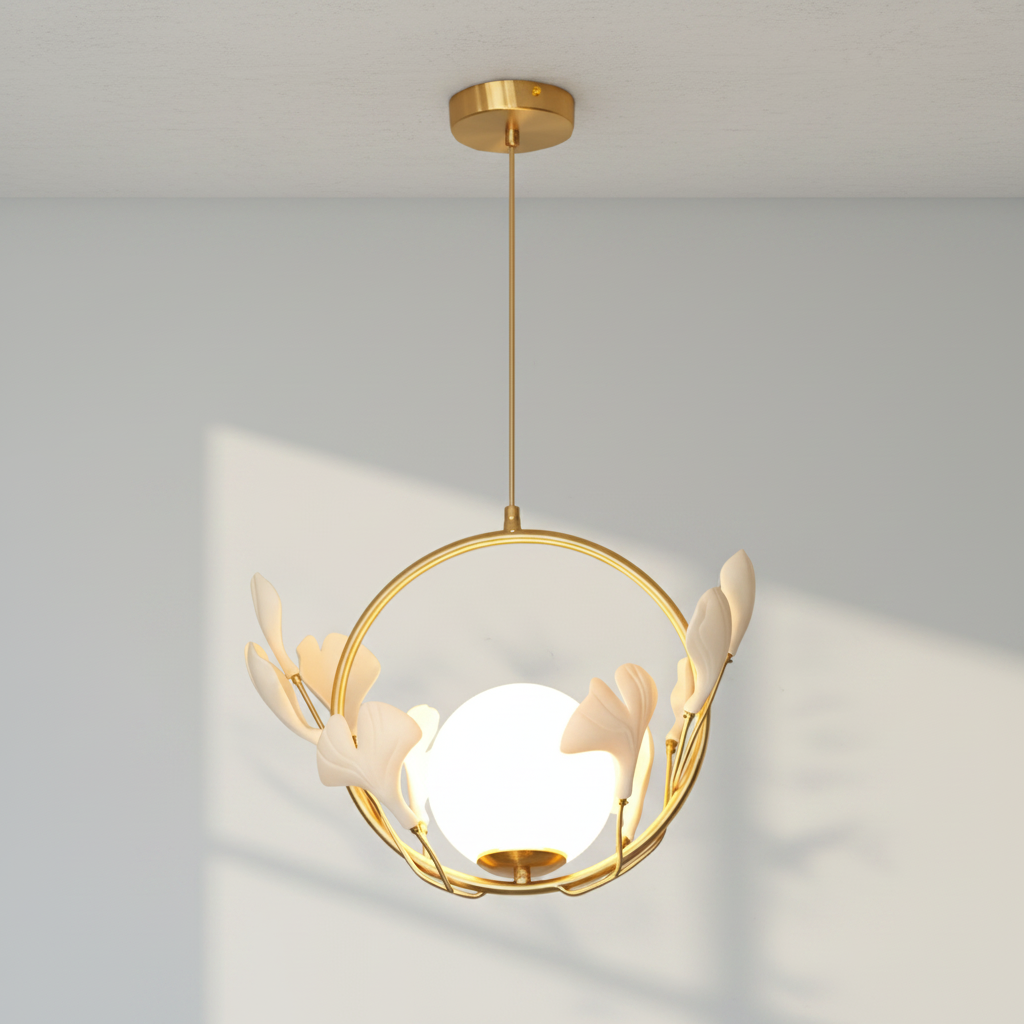 Luster Gaze Gingko Ceramic Pendant Lamp - Studio Shot