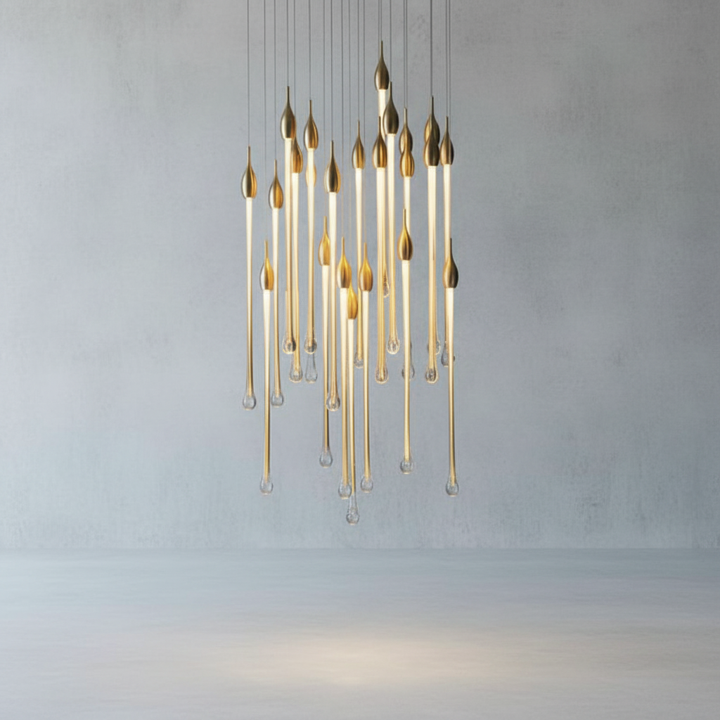 Luster Gaze Veridian Raindrop Brass Pendant Chandelier - Background Shot