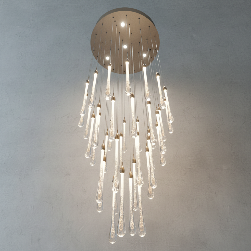 Luster Gaze Veridian Raindrop Brass Pendant Chandelier - Background Shot