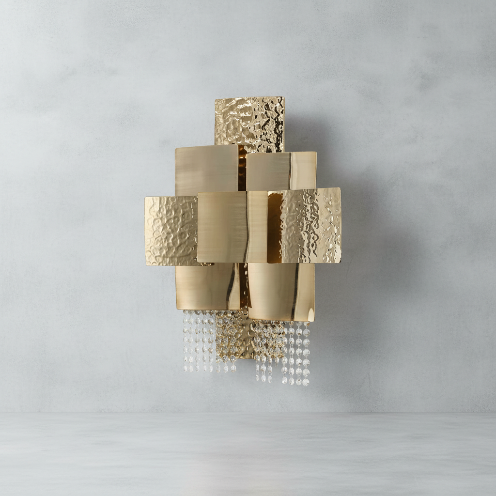 Luster Gaze Veridian Square Brass Crystal Sconce - Background Shot