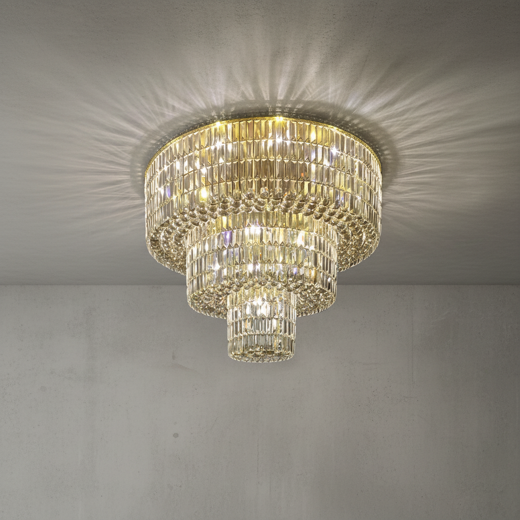 Luster Gaze Grand Radiance Tiered Round Flush Mount Chandelier - Background Shot