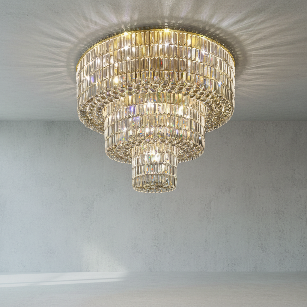 Luster Gaze Grand Radiance Tiered Round Flush Mount Chandelier - Background Shot
