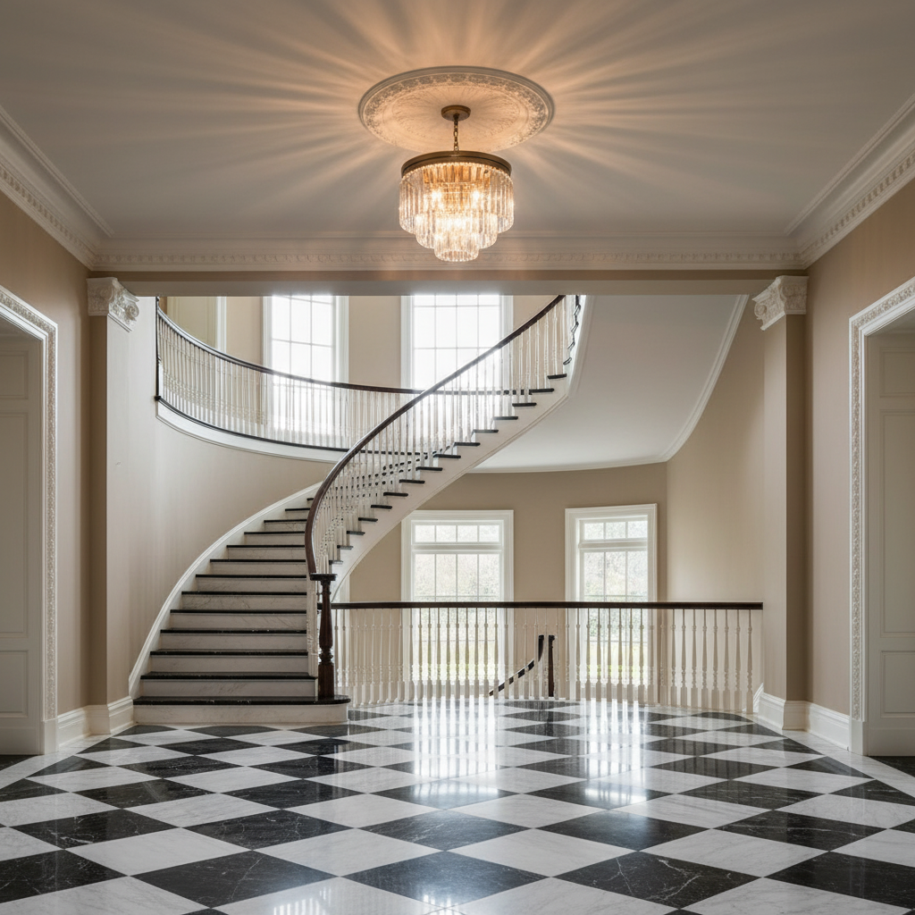 Luster Gaze Aura Radiance Faceted Glass Flushmount - grand American estate foyer
