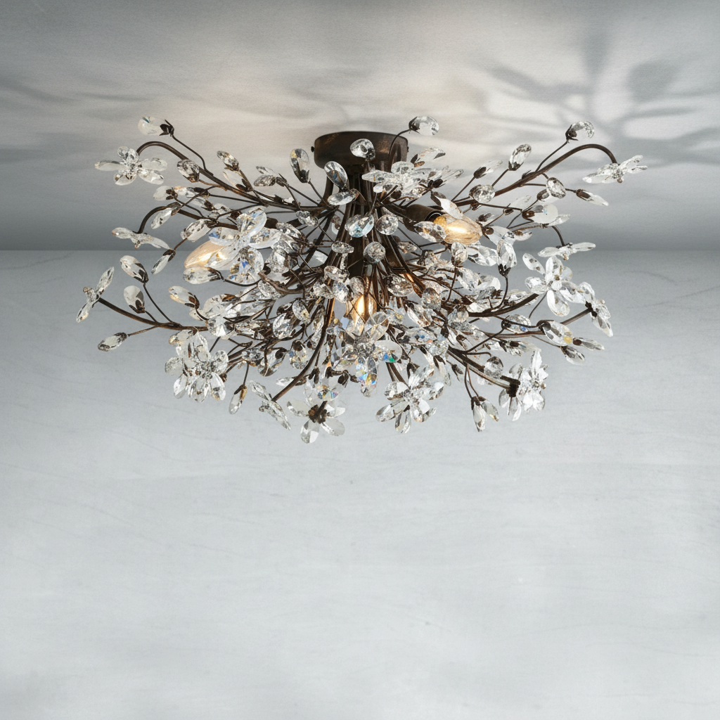 Luster Gaze Veridian Bloom Crystal Flushmount - Background Shot
