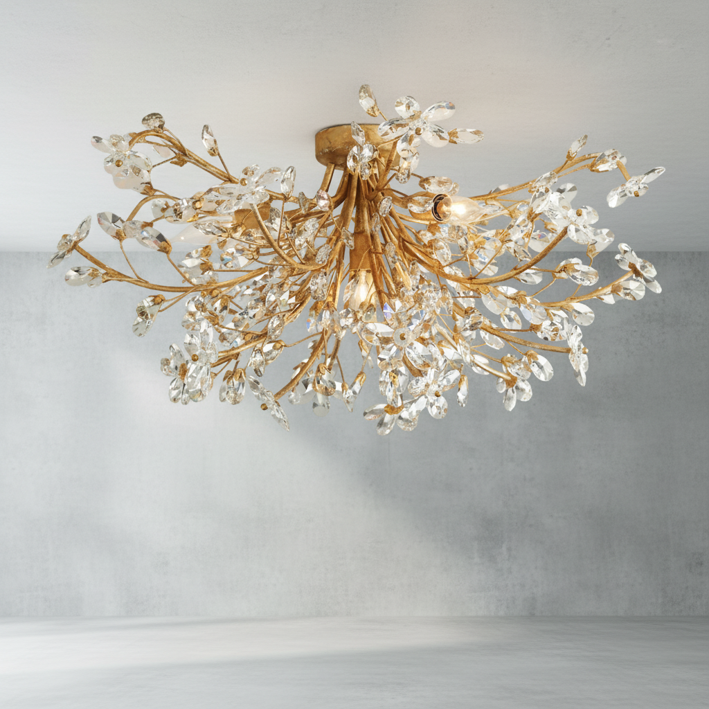 Luster Gaze Veridian Bloom Crystal Flushmount - Background Shot