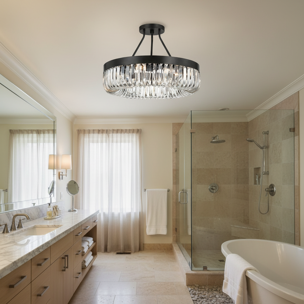 Luster Gaze Grandeur Radiance 8 Light Round Semi Flushmount - luxury American bathroom