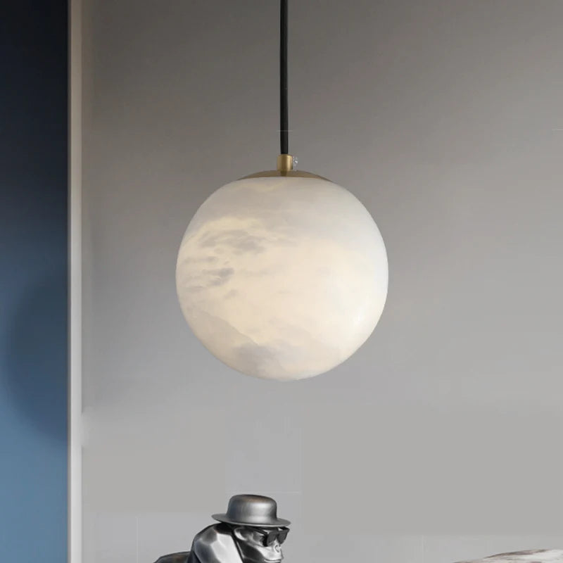 Kevin Hansa Alabaster Ball Pendant Light, Island Mini Pendant Light  Luster Gaze 6"D  