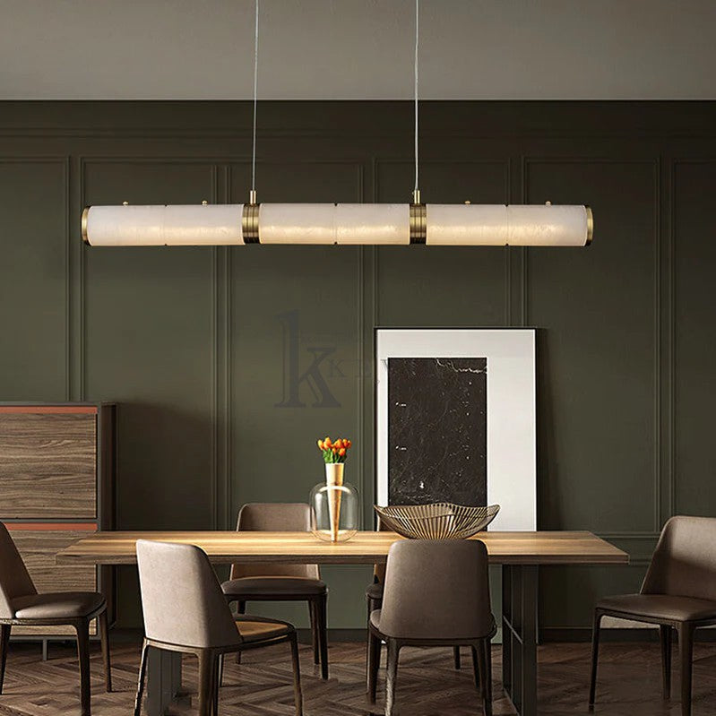 Chanavia Modern Linear Alabaster Chandelier, Chandelier Over Dining Table Pendant Light Luster Gaze   