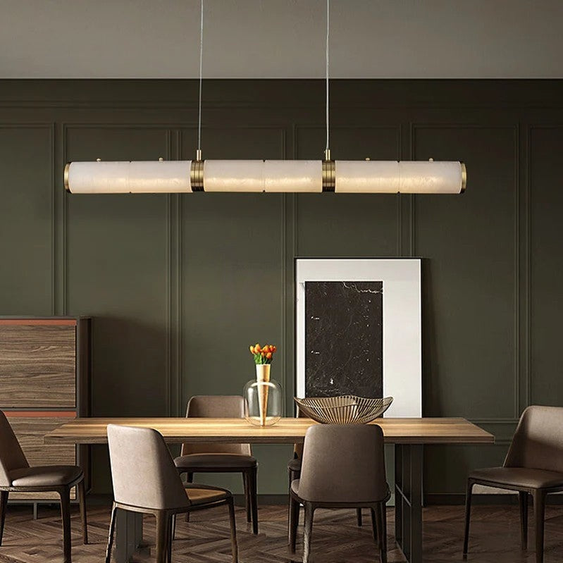 Chanavia Modern Linear Alabaster Chandelier, Chandelier Over Dining Table
