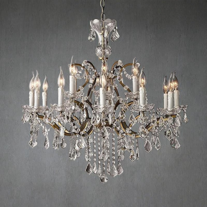 19th C. Rochelle Iron & Crystal Round Chandelier 33"