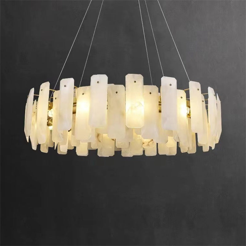 Carlos Modern Alabaster Round Chandelier, Real Alabaster Chandlier Over Dining Table chandelier Luster Gaze   