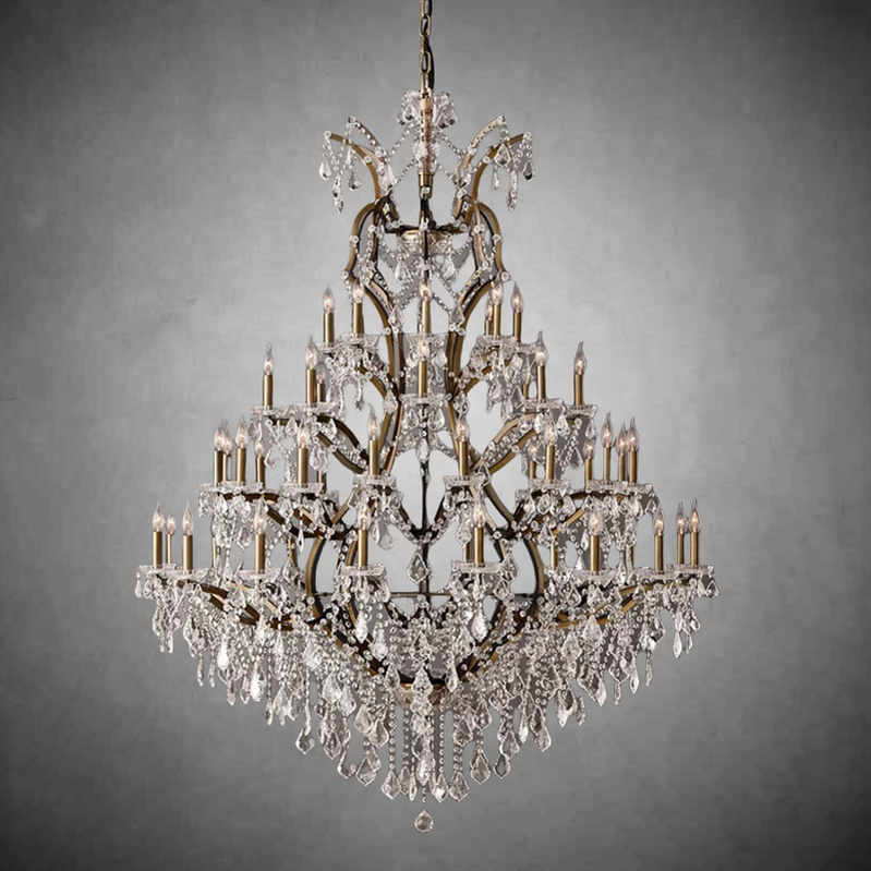 19th C. Rochelle Iron & Crystal Round Chandelier 101"