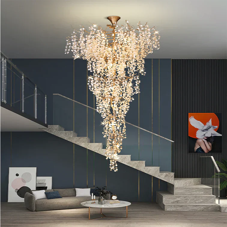 Luster Gaze Botanical Bloom Brass Semi-Flush Mount Chandelier - American guest bedroom
