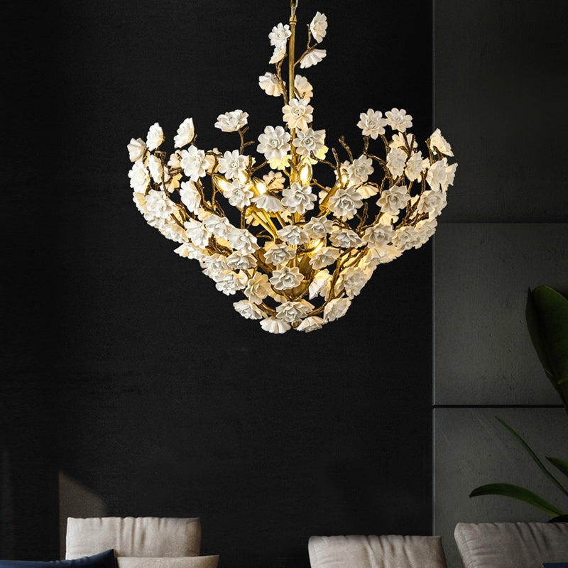 Luster Gaze Verdant Bloom Brass & Ceramic Chandelier - luxury American master bathroom