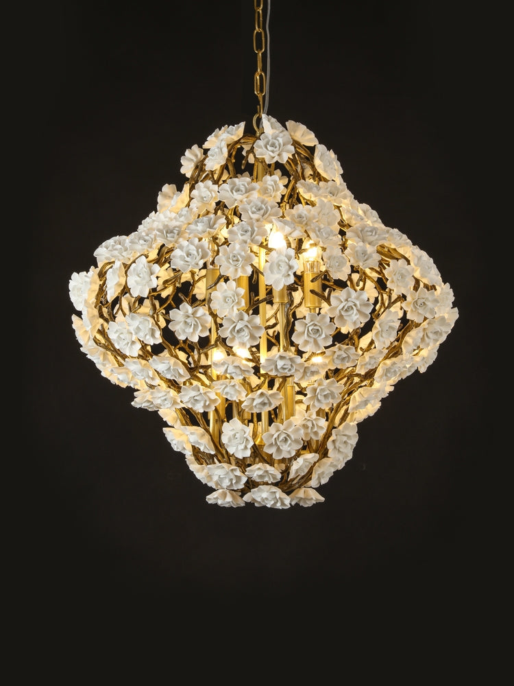 Luster Gaze Verdant Bloom Brass & Ceramic Chandelier - Background Shot