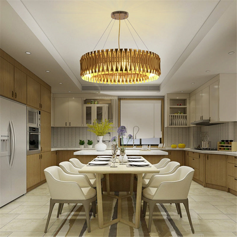 Post-Modern Light Luxury Aluminum Hollow Round Gold Chandelier for Living/Dining Room/Bar