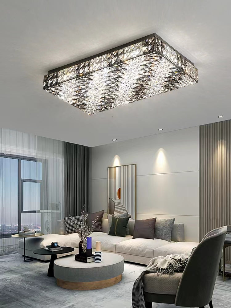 Luxury Modern Square and Rectangle Stripes Crystal Flush Mount Pendant Chandelier for Living Room/Bedroom/Study
