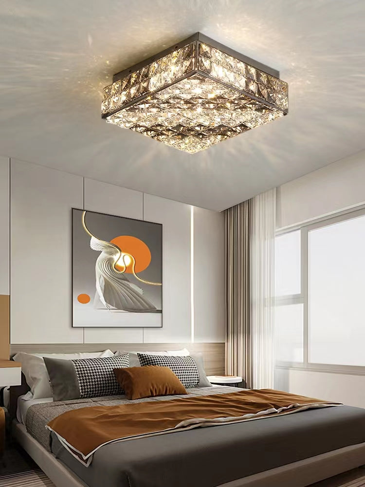 Luxury Modern Square and Rectangle Stripes Crystal Flush Mount Pendant Chandelier for Living Room/Bedroom/Study