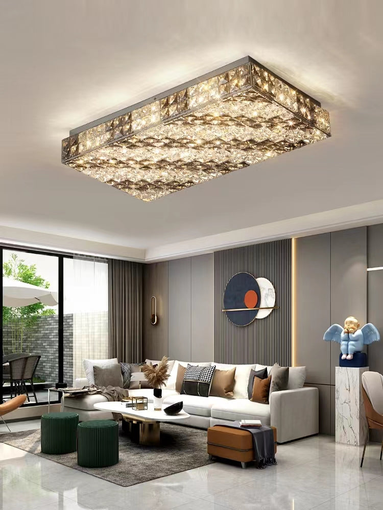 Luxury Modern Square and Rectangle Stripes Crystal Flush Mount Pendant Chandelier for Living Room/Bedroom/Study