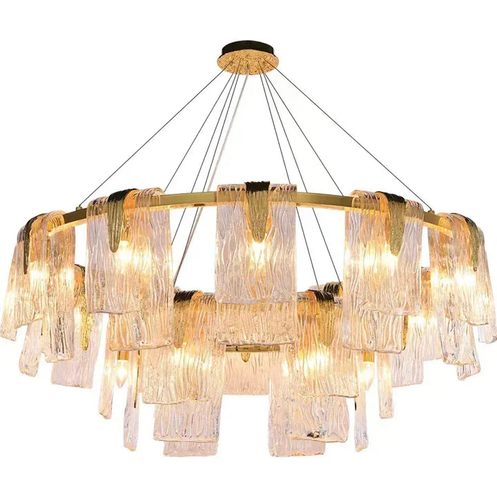 Light Luxury Irregular Glass Slice Chandelier Suit in Brass Finish for Living Room/ Ding Room/ Bedroom