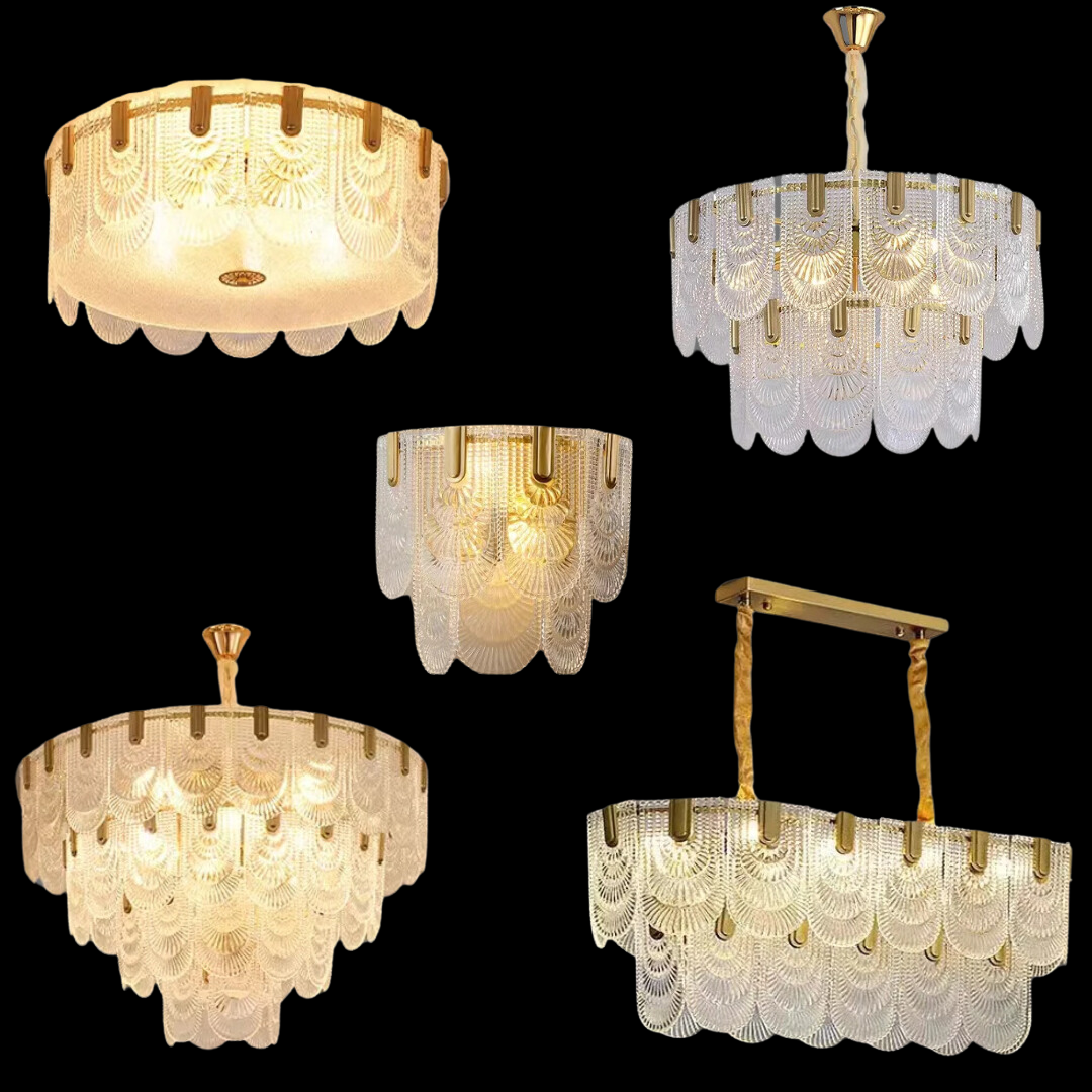 Nordic Light Luxury Patterned Glass Pendant Chandelier Suit for Living/Dining Room/Bedroom