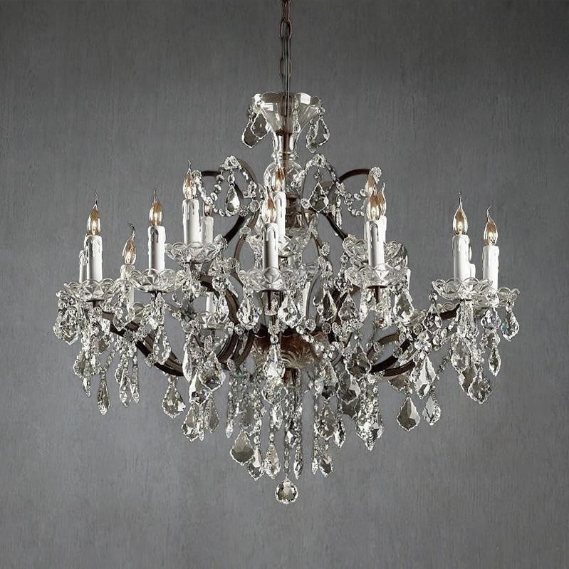19th C. Rochelle Iron & Crystal Round Chandelier 33"