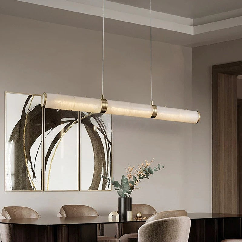 Chanavia Modern Linear Alabaster Chandelier, Chandelier Over Dining Table