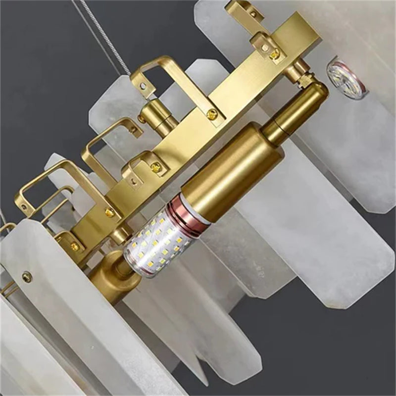 Carlos Modern Alabaster Round Chandelier, Real Alabaster Chandlier Over Dining Table chandelier Luster Gaze   