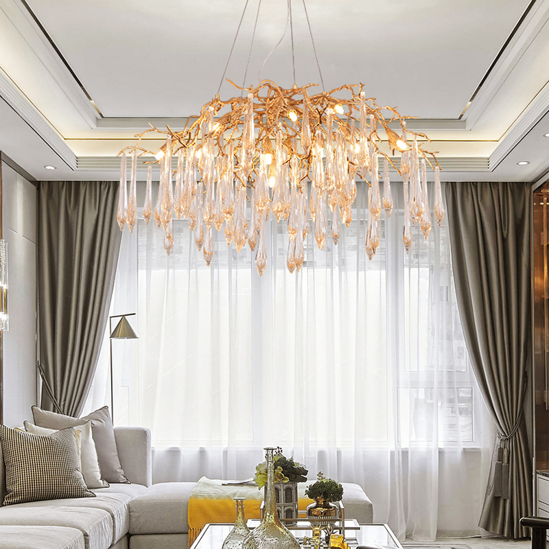 Luster Gaze Veridian Bloom Brass Branch Chandelier - grand American estate foyer