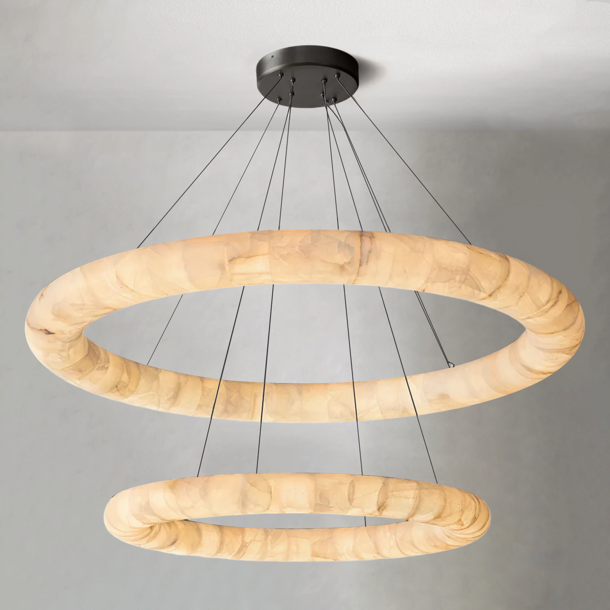 Riora Lisse Alabaster Two-Tiered Round Chandelier 61"