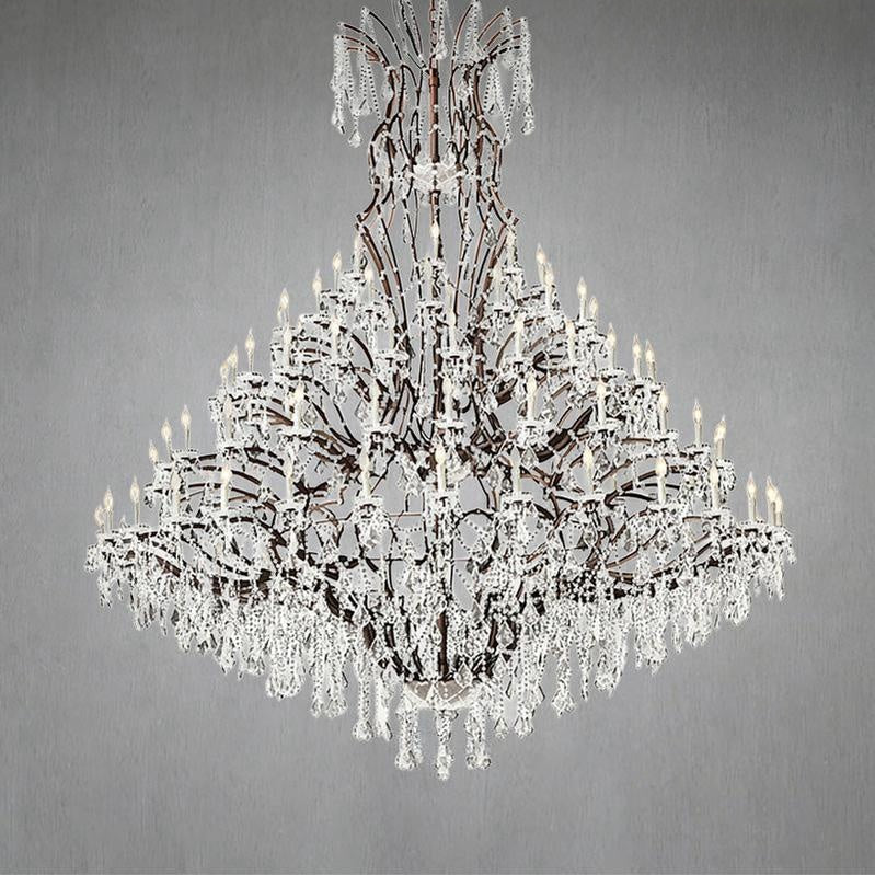 19th C. Rochelle Iron & Crystal Round Chandelier 101"