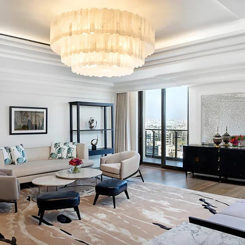 Selonite Round Multi-Tier Chandelier Nikel