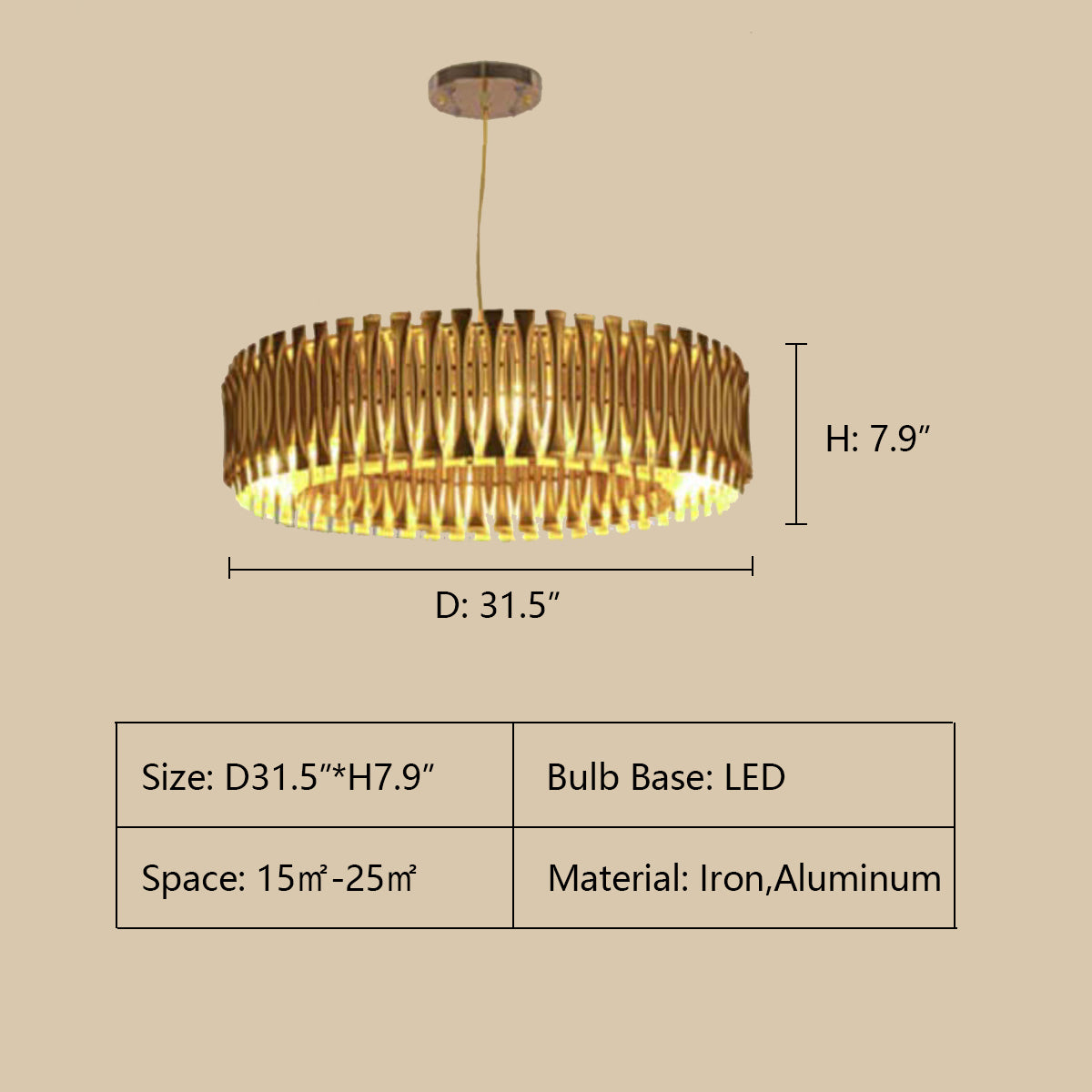 Post-Modern Light Luxury Aluminum Hollow Round Gold Chandelier for Living/Dining Room/Bar
