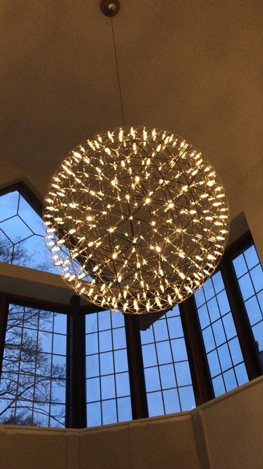 Round Starry Sky Chandelier Light Fire Ball Ceiling Lighting for Living Room/Cottage/High-ceiling