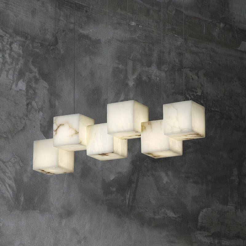Vasilia Alabaster Cubic Pendant For Dining Table, Kitchen Island Pendant Chandeliers Luster Gaze 6 LIGHTS-28.3" L  