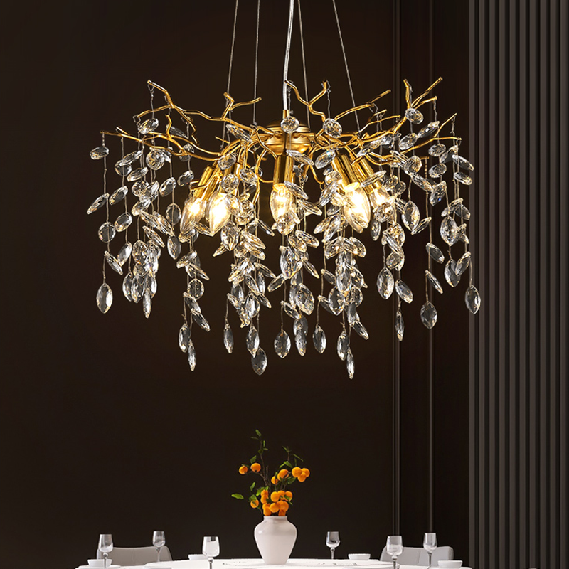 Luster Gaze Veridian Bloom Crystal Branch Chandelier - dramatic American stairwell with soaring ceiling