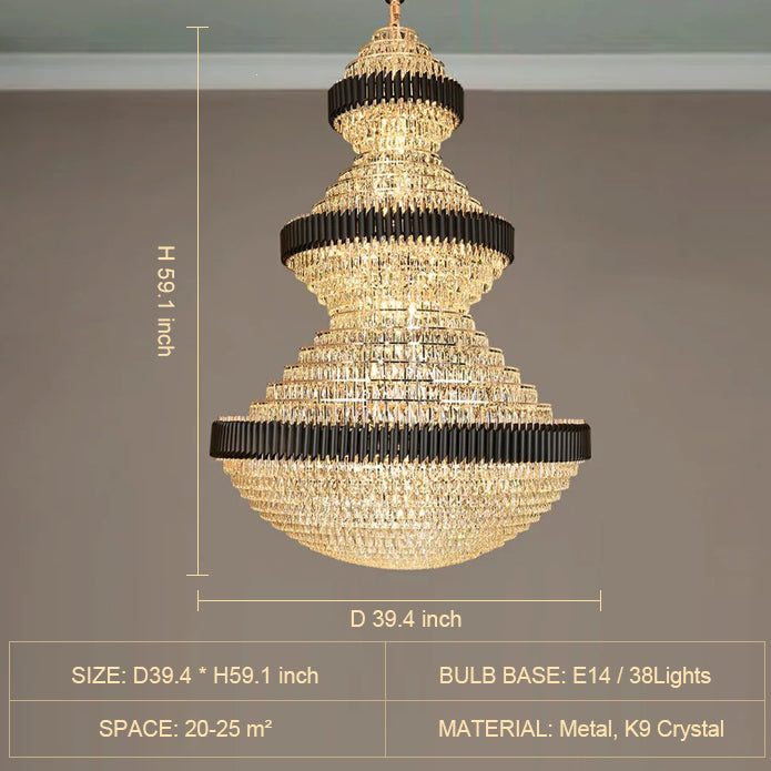 Luster Gaze Grand Obsidian K9 Crystal Round Chandelier - Background Shot